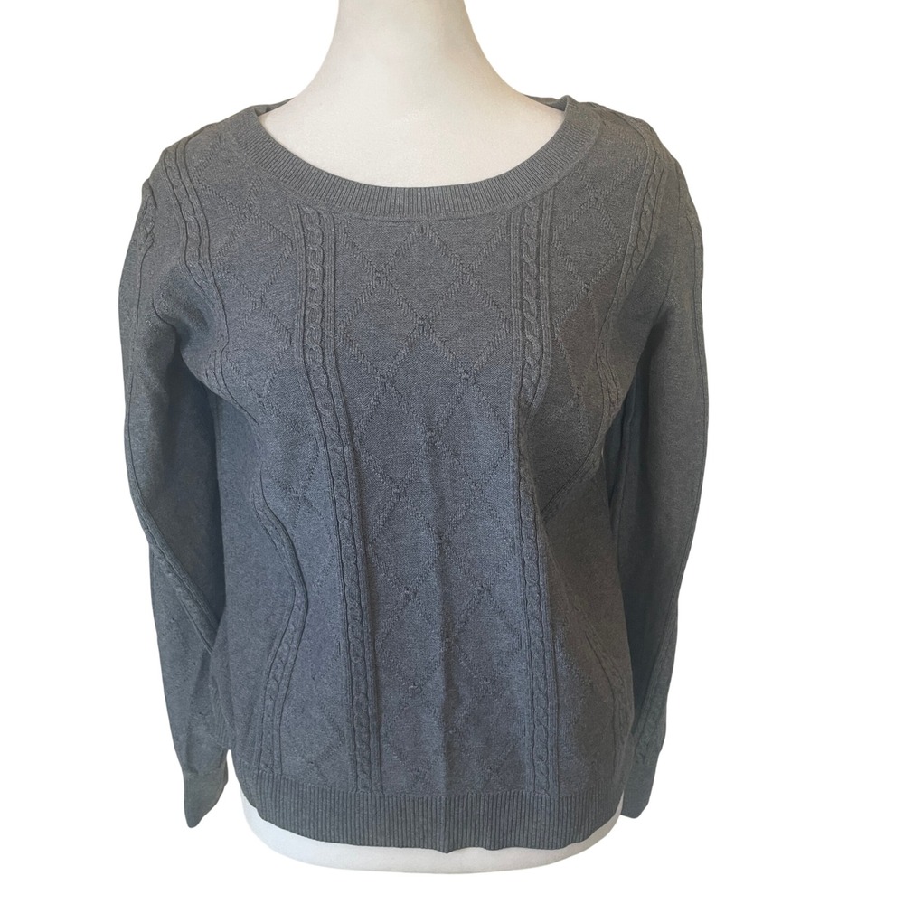 Women Preppy Minimalist Cable Argyle Crewneck Sweater Size‎ M Banana Republic